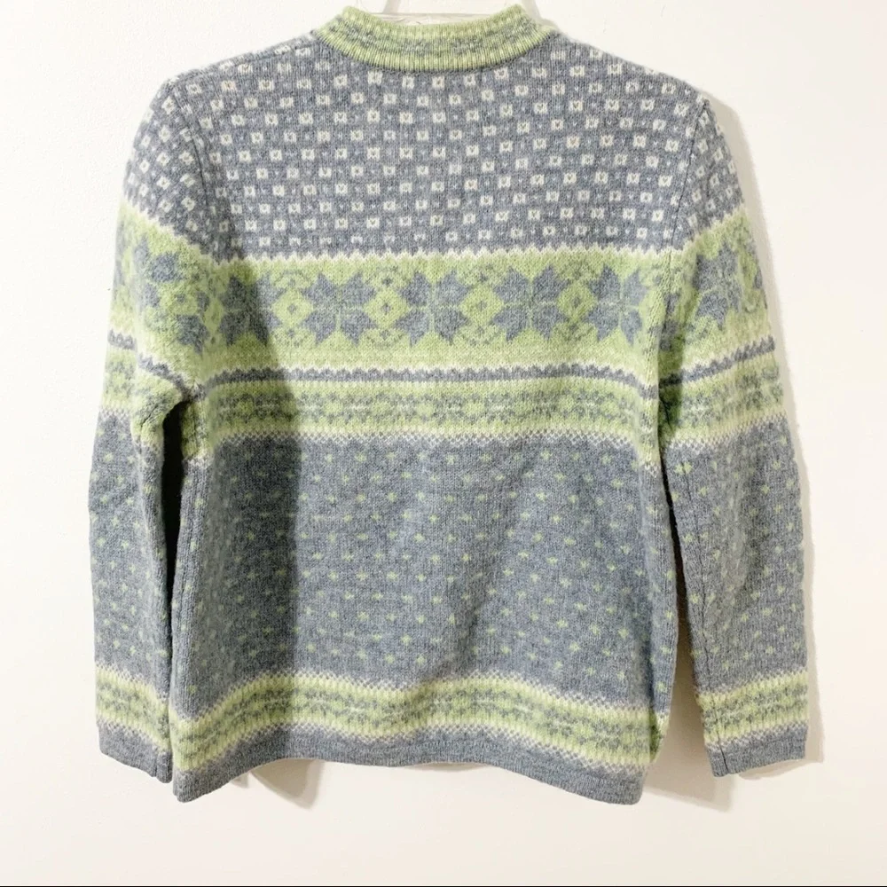 Vintage Carroll Reed Icelandic 100% Wool Cardigan Silver Toned Buckle Hardware